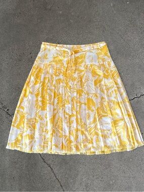 Oscar de la Renta Yellow and White Floral A-Line Skirt